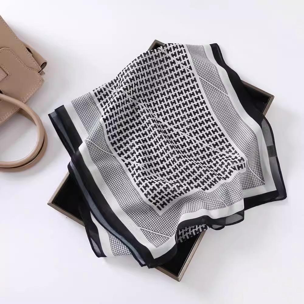 Fashion new long silk scarf women's Korean version line printing simulation silk medium length thin scarf sunscreen shawl