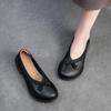 Johnature Echtes Leder Bequeme Schuhe mit niedrigem Absatz Retro Vielseitige Pumps Runde Spitze Damenschuhe