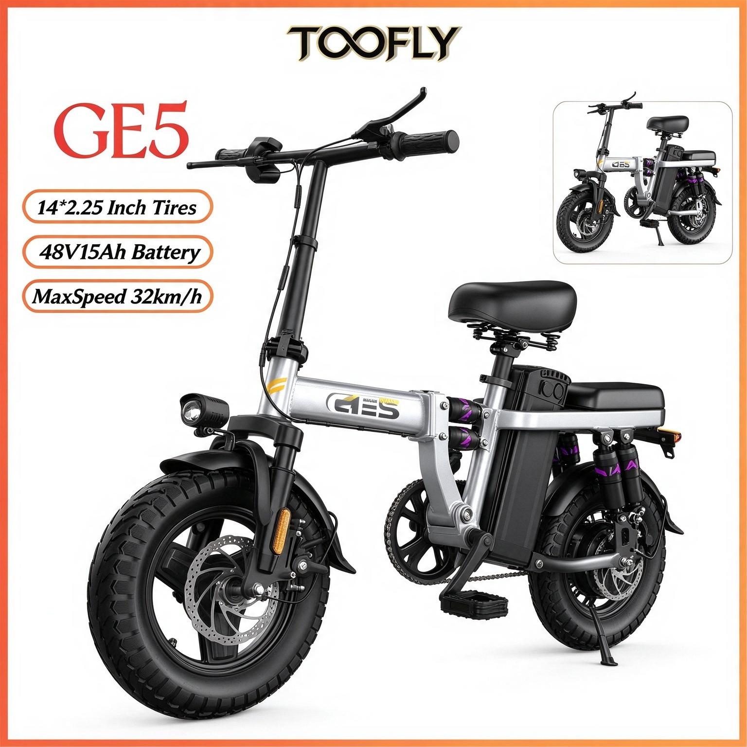 TOOFLY GE5 14  Elektrofahrrad 32KM/H 48V/15Ah Akku Stadt Erwachsene Leicht Faltbares Elektrofahrrad Scheibenbremse EBike GE5 32KM/H
