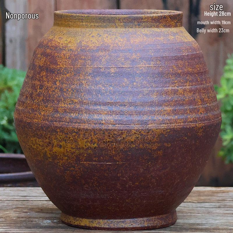 Retro White Coarse Pottery Jar - Large Bougainvillea Bamboo Turtle Back Flower Pot