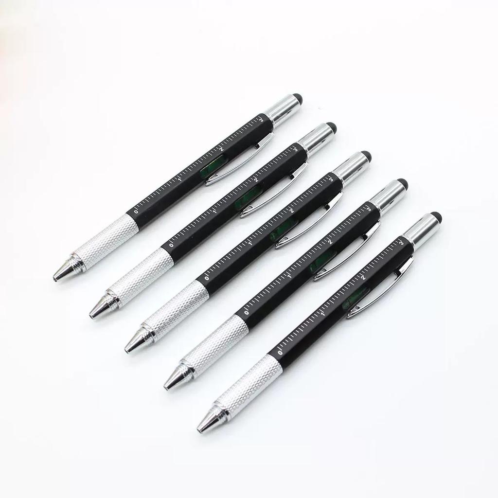 5pcs 6-in-1 Multifunctional Pen with Touch Screen Stylus, Screwdriver, Ruler, and Level Gauge