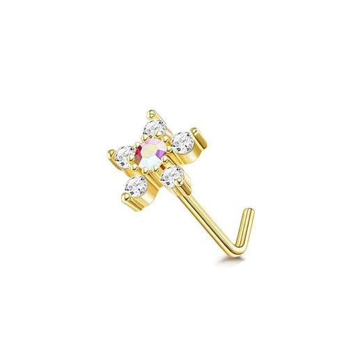 Bobisty 20G Surgical Steel Nose Studs L Shaped Opal CZ Heart Butterfly Elegant Piercing Jewelry for Women