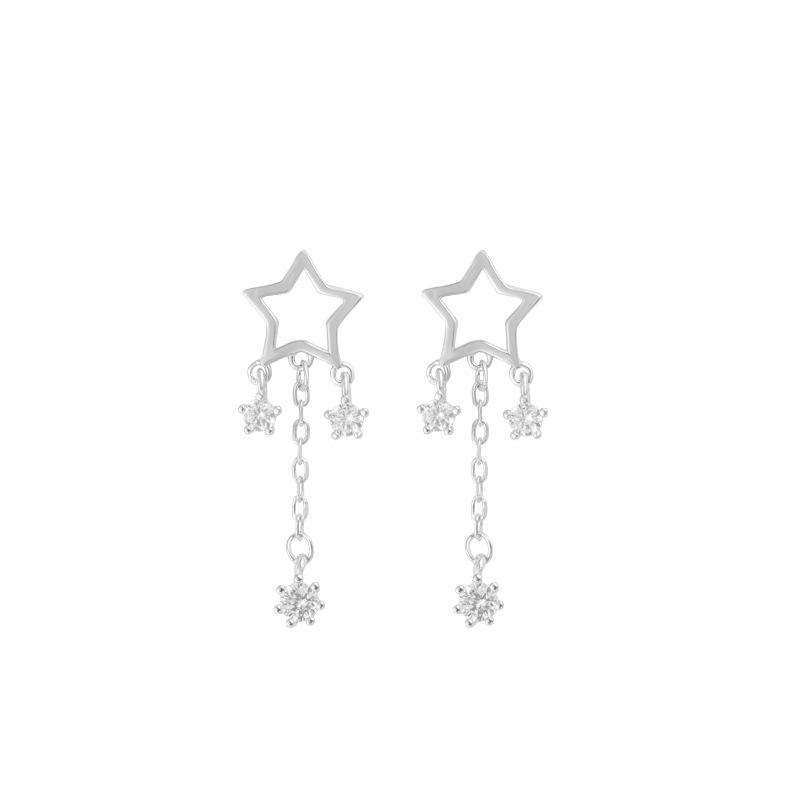 S925 Sterling Silver Hollow Star Tassel Earrings - Korean Style Delicate Drops