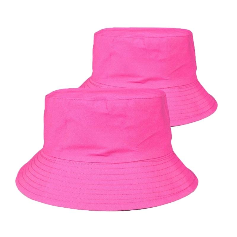

2pcs White Bucket Hat Outdoor Sun Protecting Hat Beach Sunscreen Beautiful Hat for Men and Women рожевий червоний колір