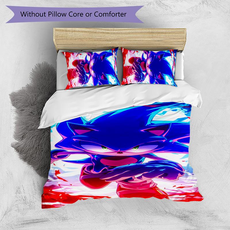 Sonic the Hedgehog Pattern Printed 3PCS Bedding Set, Soft Skin-Friendly Washable Duvet Cover & Pillowcases Set