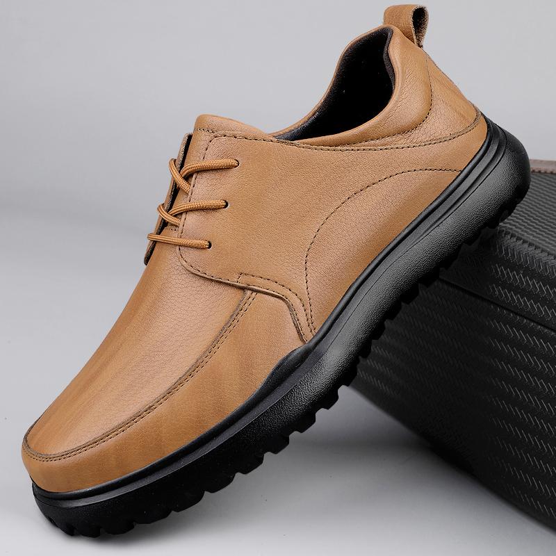 Fashion Luxury Brand Men Genuine Leather Lace Up Shoes Casual Leather Flat Designer Oxfords Shoes Outdoor Soft Sole Comfy Office Shoes