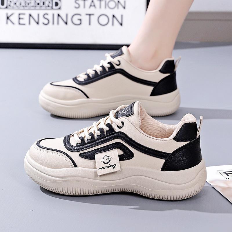Genuine Leather White Shoes for Women Spring and Summer Sports Shoes Thick-soled Versatile Running Casual Shoes