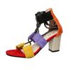 Fashion Multicolor Block Heel Sandals Summer New Round Toe Open Toe Front Strappy Anti-Slip Wear-Resistant High Heels