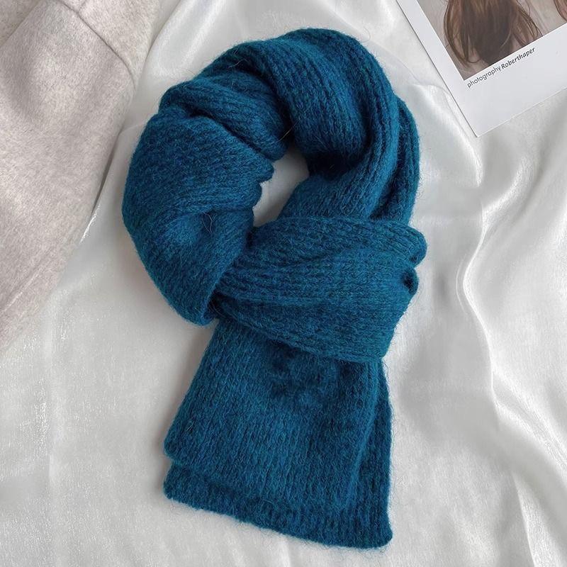 Korean Version Ins Colorful Knitted Scarf for Women Winter Wool Solid Color Student Warm Woolen Scarf for Male Couple