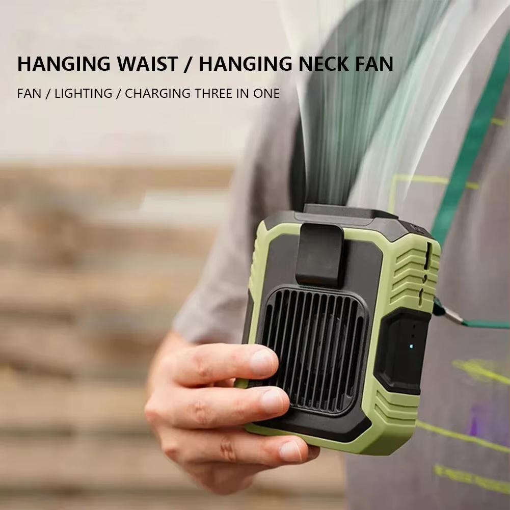 Portable 4000mAh USB Clip Hanging Waist Fan Outdoor Wearable Neck Fan with Flashlight Warning Light Cooling Feature