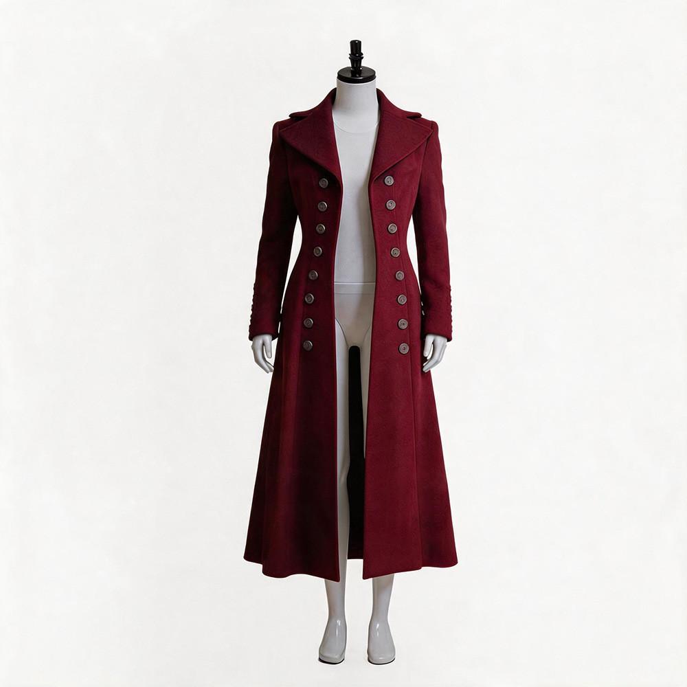 Cappotto Gotico Fantasy da Donna con Design Doppiopetto per Esibizioni sul Palco