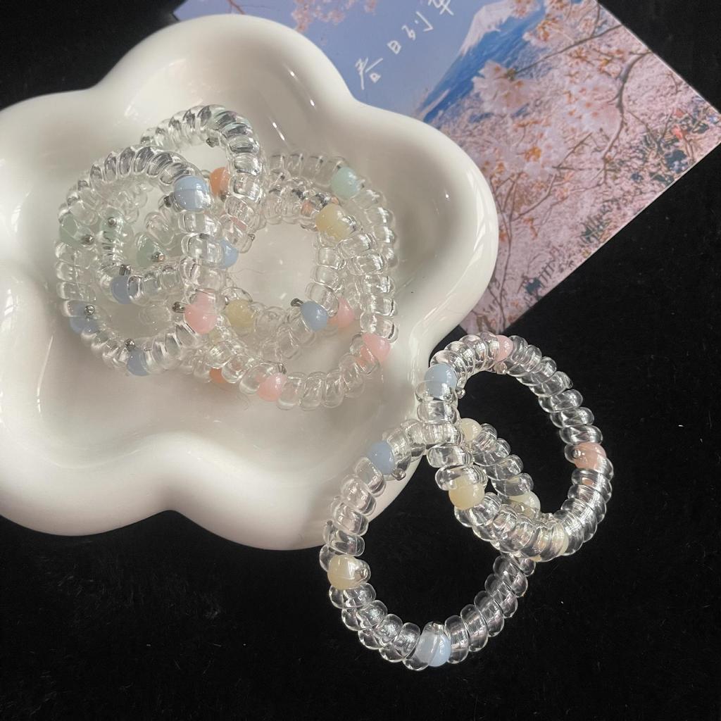 Summer Fresh Transparent Phone Cord Hair Tie: No-Damage Seamless Hair Band for Girls