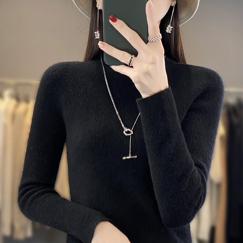 INDFS Women's Fashion Casual Fall Winter Solid Color Print Long Sleeve Half Turtleneck Sweaters