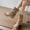 Coole Stiefeletten mit dickem Absatz und eckiger Spitze für Damen, Neue Sommer-Römersandalen, Plateau-Stiefel, Hosen, Stiefeletten