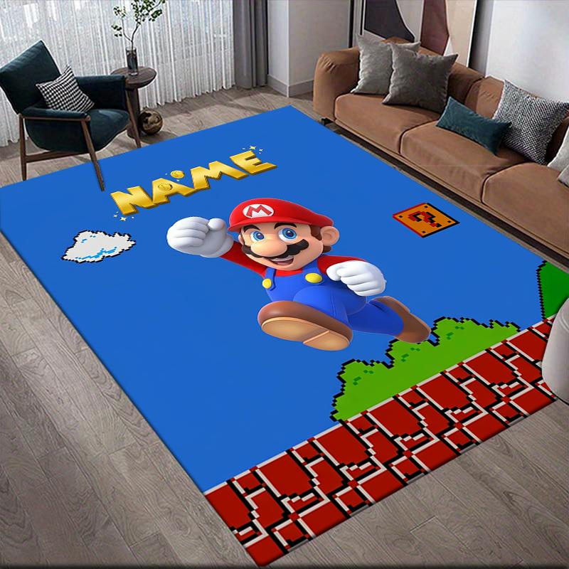 Custom Name,Mario Home Sofa Decoration for Living Room & Bedroom, Non‑Slip Play Flannel Floor Mat for Game Room