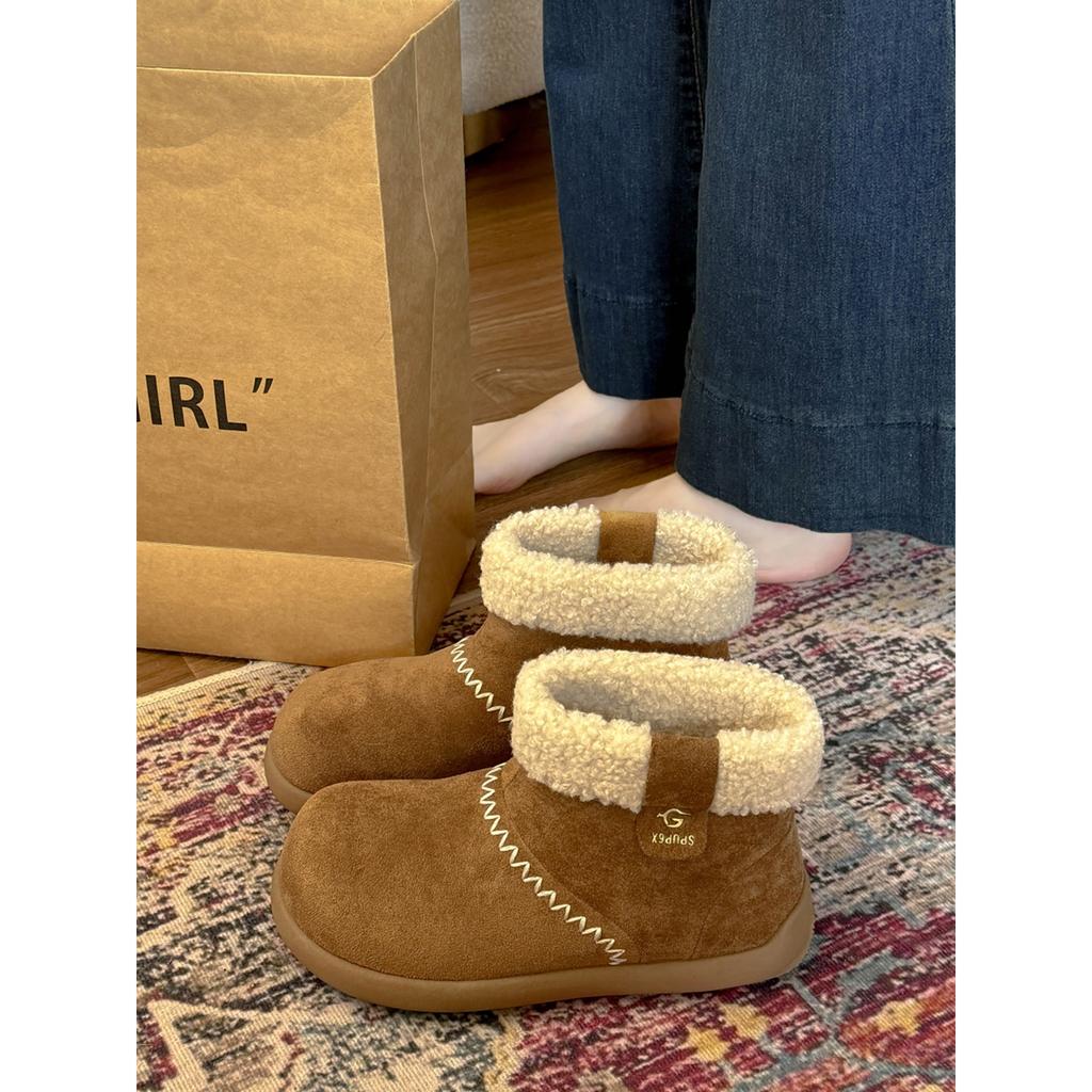 Retro brown thick-soled velvet snow boots women's winter warm outer wear non-slip Birkenstock cotton shoes