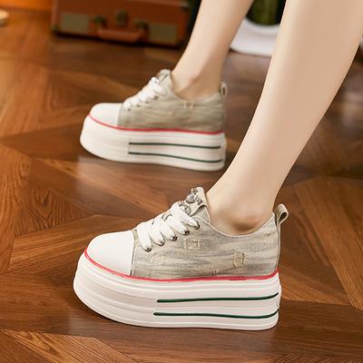 Damen 2025 Frühling Atmungsaktive Canvas Plateau Schuhe - College-Stil, Dicksohlige, Modische, Vielseitige, Höhenverstärkende Sneakers