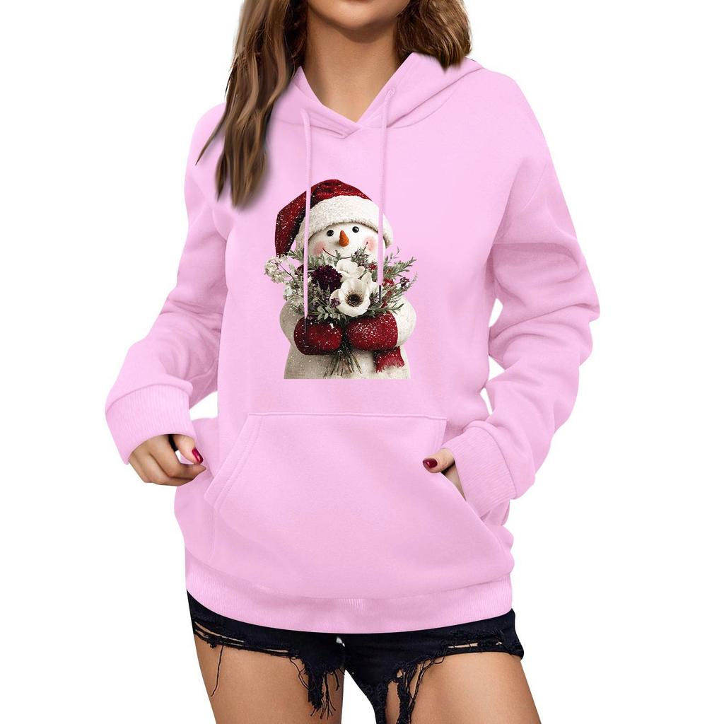 Women's Winter Christmas Printed Pullover Hooded Sweatshirt Fleece Long Sleeve Sweatshirt