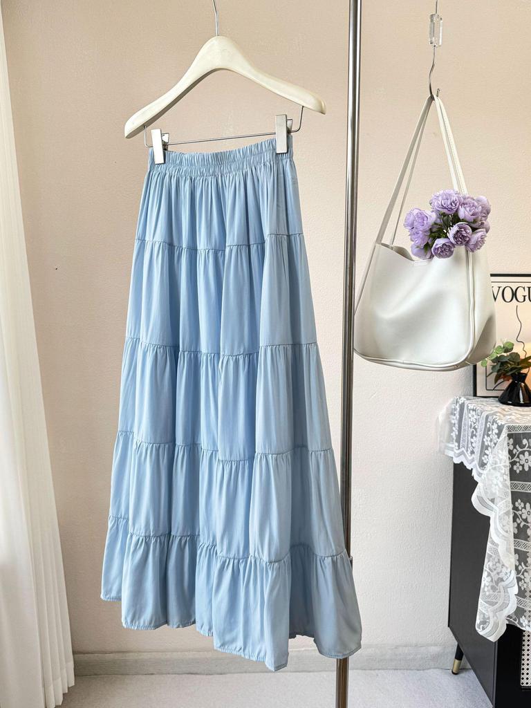 2026 New Korean Style High Waist Flowy Tiered Patchwork Skirt for Women