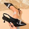 Women's Bow-Knot High Heel Sandal Sexy Crystal Decor Pointed Toe Sandalias Woman New Style Office Ladies Non Slip Sandals Female