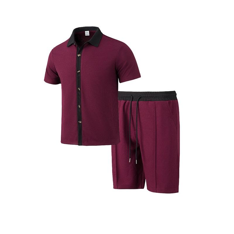 Men's  Color Block Knit Set Short Sleeve Shorts 2-Piece Summer Casual