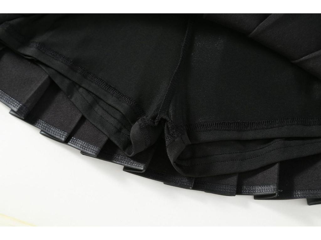 Schwarzer PU-A-Linien-Faltenrock für Mädchen mit hoher Taille und Hose für Herbst und Winter