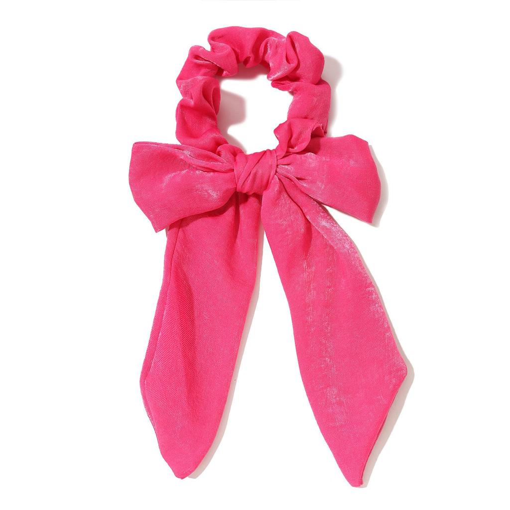 European & American Retro Silk-Like Ribbon Bow Hair Tie with Detachable Streamer – Wrinkled Satin Fabric Hair Accessory