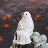 Halloween Sculpture Synthetic Resin Skeleton Fisherman Statue Mini Ghost Fishing Pond Garden Decoration