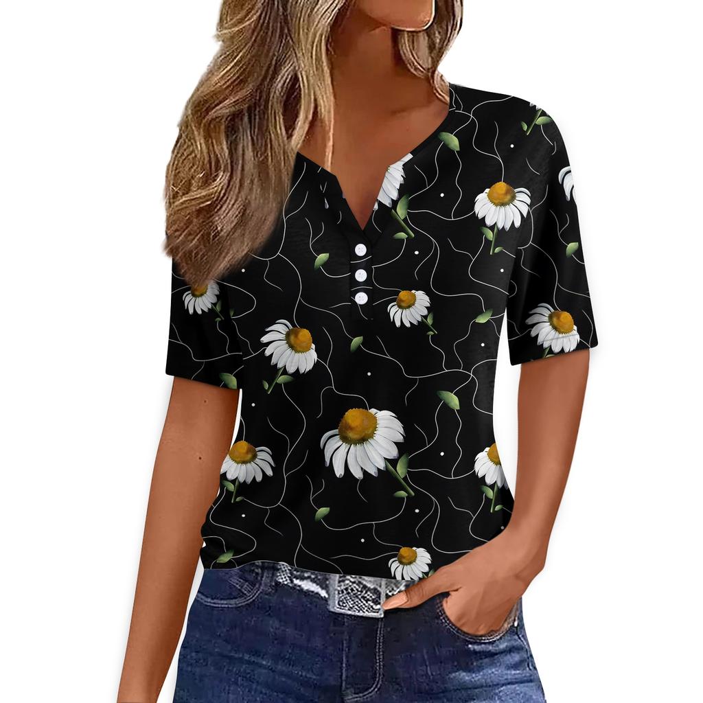Women's Halloween Printed V-Neck Short Sleeve T-Shirt with Pocket, Loose Fit