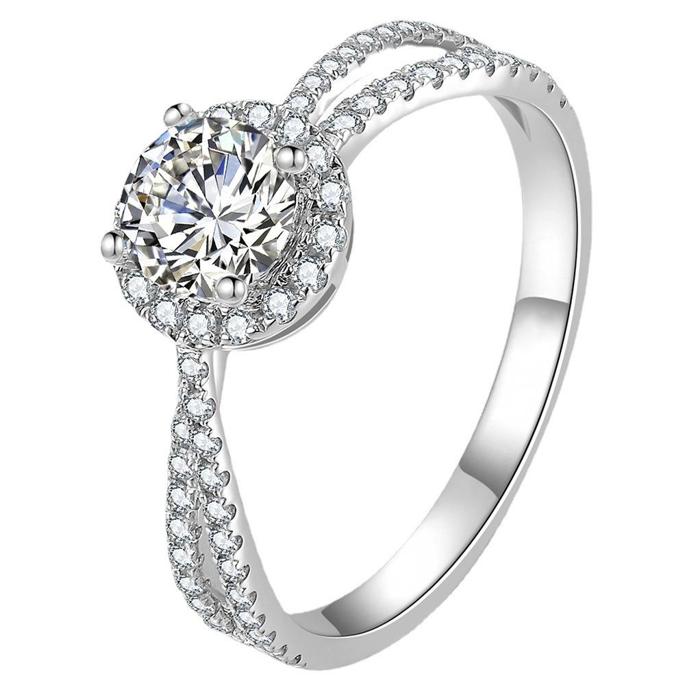 Platinum Plated Moissanite Rings for Women Simulated Diamond Engagement Rings Adjustable