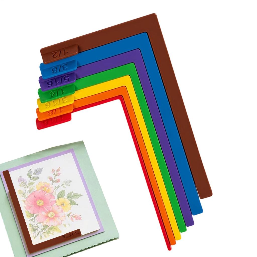 7Pcs Color-Coded Paper Craft Alignment Guides, Precision Scrapbooking Spacer Tool Set with Size Tabs, Portable Layering Rulers