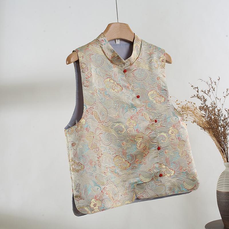 

2025 парчовый жаккардовый жилет женский новый ретро улучшенный жилет 3XL ([Recommended 138-75kg])