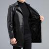 Autumn and Winter Leather Mid-length Suit Collar Sheepskin Coat Sheepskin Men's Leather Windbreaker Plus Velvet Jacket
