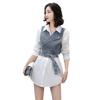 Elegant 2025 Spring/Summer Two-Piece Set: Solid Shirt + Denim Vest