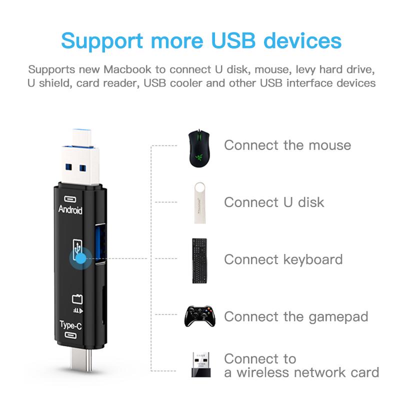 Type C&MicroUSB & USB 3 In 1 OTG Card Reader High-speed Universal OTG TF/USB for Android Computer Extension Headers
