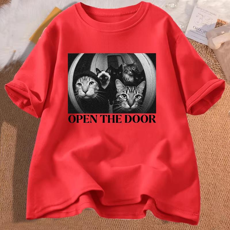 Funny Cat Gang Open The Door Meme Graphic Tshirts Unisex Unisex Vintage Fashion Summer Cotton T Shirt High Quality Classic T Shirts