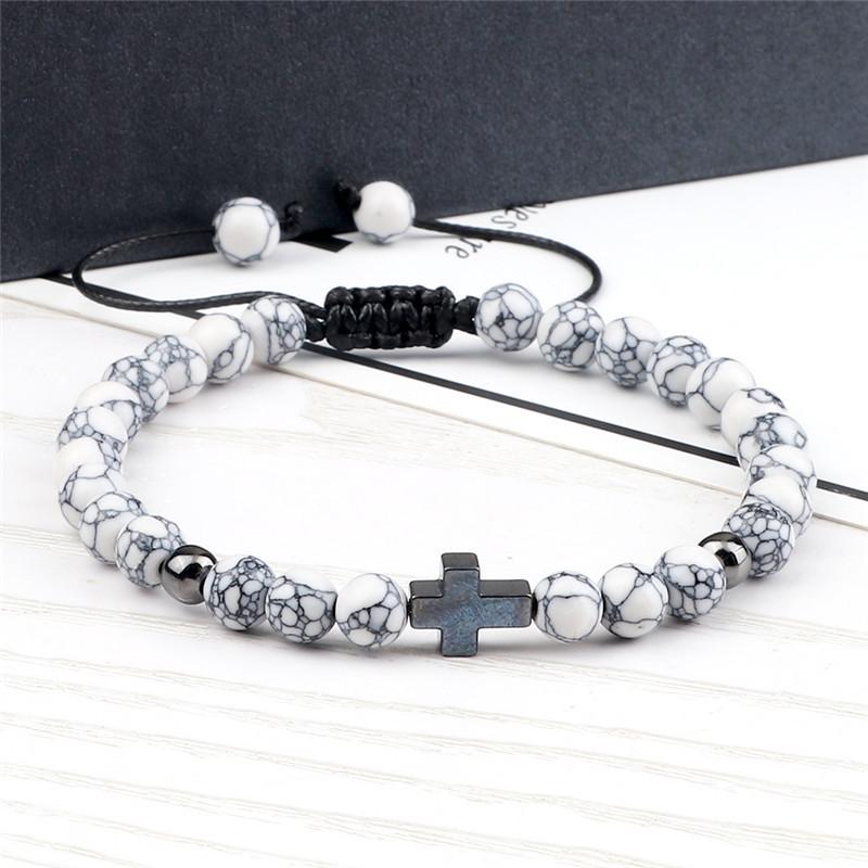 Brățară cu mărgele cruce turcoaz țesută manual: Bijuterii sportive pentru bărbați în stil european și american