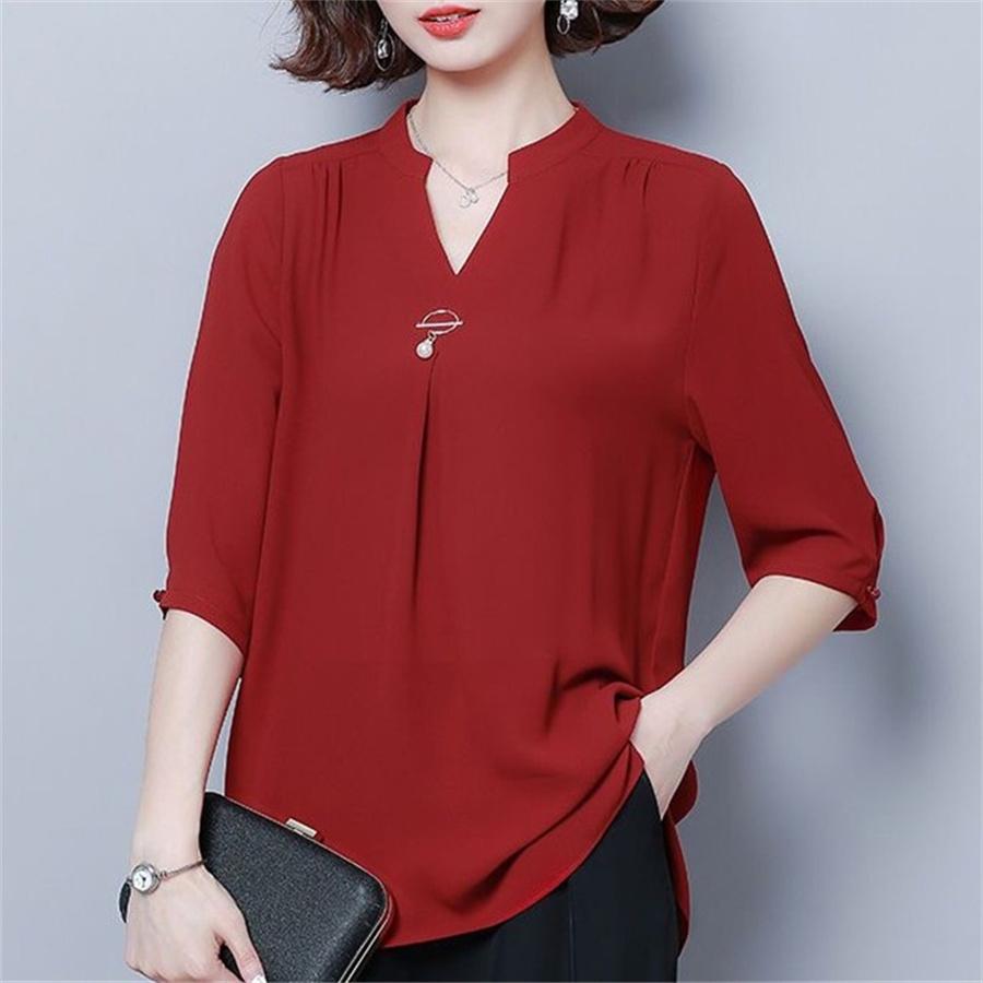 Women Spring Summer Style Blouses Shirts Lady Casual Half Sleeve V-Neck Loose Style Blusas Tops