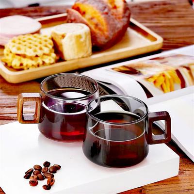 260ml American Latte Coffee Glass Coffee Mug With Anti Scald Walnut Wooden Handle Home Milk Tea Cups and Mugs Drinkware