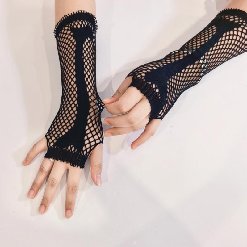 Breathable Long Mesh Gloves Women's Fingerless Fishnet Arm Sleeves Girls Hollow Gloves for Costume Dance Cosplay Party