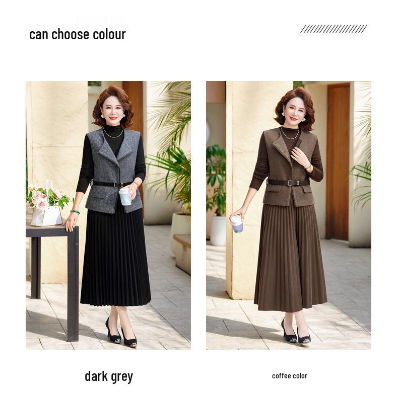 Spring Collection: Elegant Two-Piece Women's Casual Set - Vest & Long-Sleeved Dress