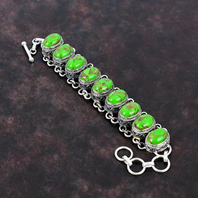 Koperen Groene Turquoise Armband 925 Sterling Zilveren Armband Edelsteen Handgemaakte Sieraden Verstelbare Ketting Armband Vintage Armband Voor Geschenken