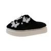 Fashion Cute Butterfly Decor Fluffy Slippers for Women Winter Thickened Warm Plush House Shoes Woman Thick Sole Pearl Indoor Slippers