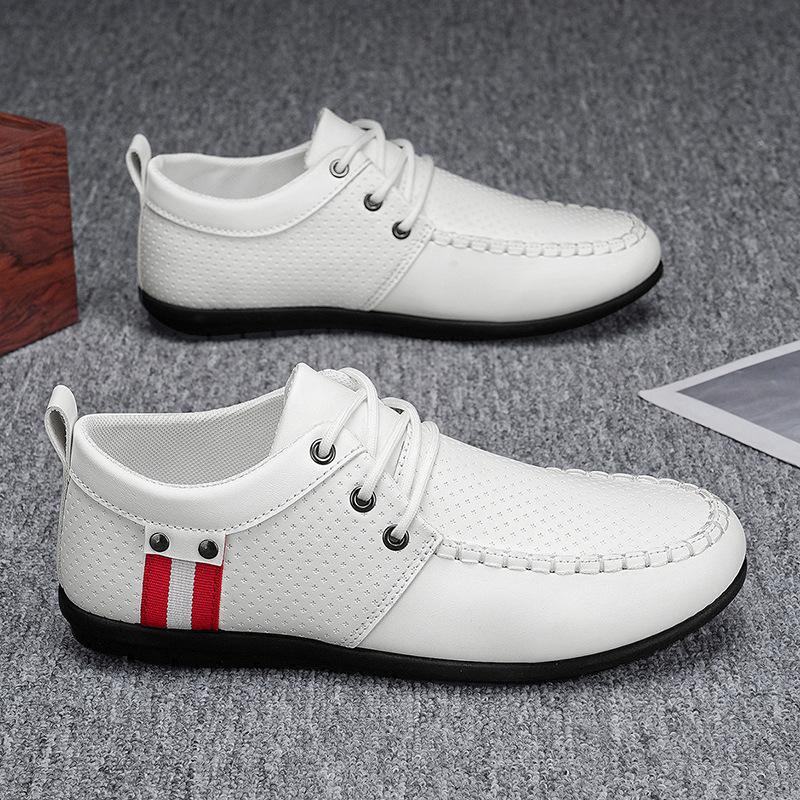 Men's Casual Leather Shoes Trend British Youth Comfortable Casual Loafers Outdoor Men's Plus Size White Flat Shoes