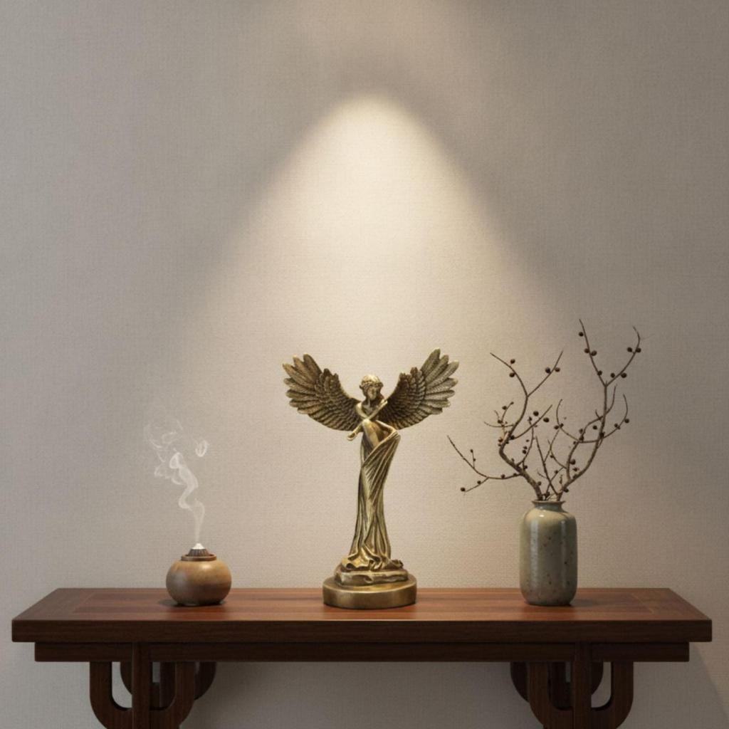 Resin Statue Detailed Handmade Angel with Round Base Timeless
