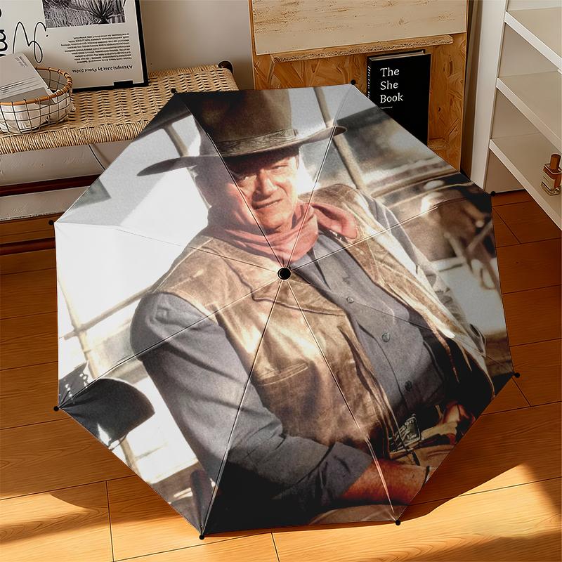 1pc Hollywood movie star John Wayne Umbrella Portable Folding Umbrella Iron Frame Hole Bone Structure Outdoor Home Umbrella