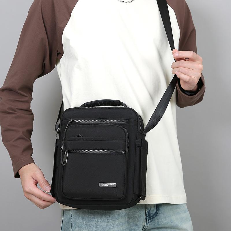 Men Multi-layer Shoulder Bag Fashionable Casual Lightweight Nylon Crossbody Bag for Daily Outing Commuting Small Handbag