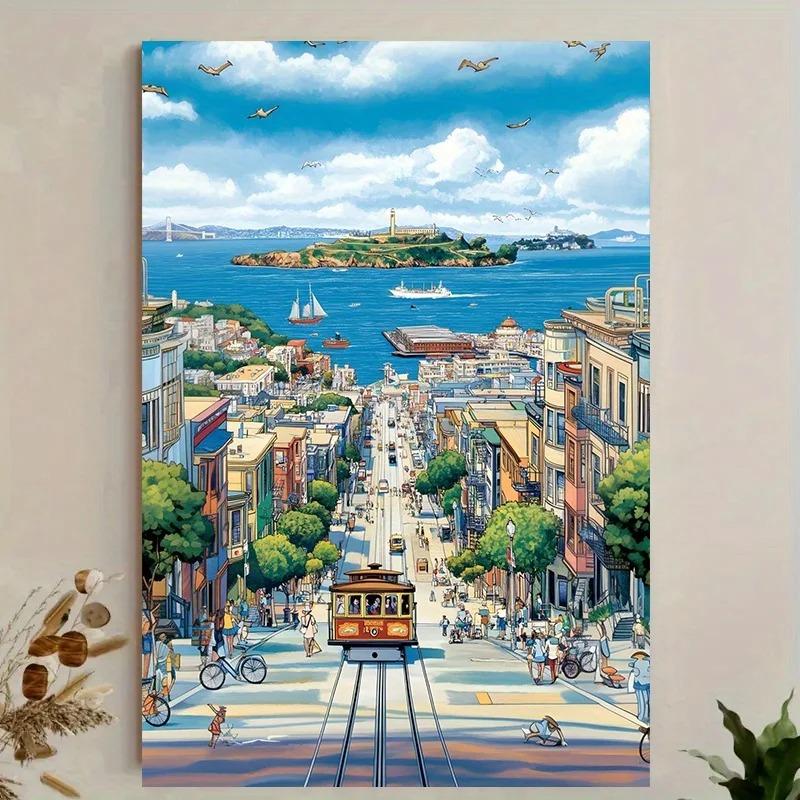 Colorful Coastal Cityscape Wall Art, Seaside Town Canvas Print, Wall Decor Art, Home Decor,Holiday Deco, Perfect Gift