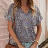 Casual Bohemian Print Women's Short Sleeve V-Neck Top T-Shirt