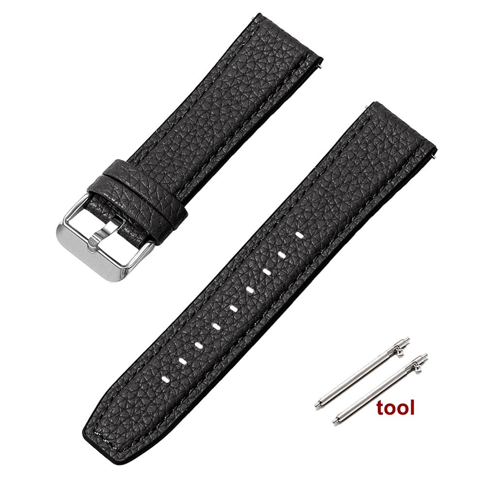 Lychee Pattern Watch Strap 20mm 22mm Quick Release Wristband for Samsung Galaxy Watch 3 Active2 40 44mm Huawei Watch Gt 2 Bands